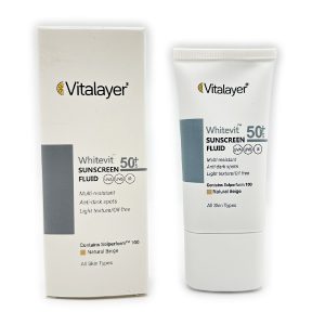 ضد آفتاب فلوئیدی وایت ویت برند ویتالایر SPF50+ رنگی نچرال بژ حجم 50 میل