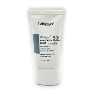 ضد آفتاب فلوئیدی وایت ویت برند ویتالایر SPF50+ رنگی نچرال بژ حجم 50 میل