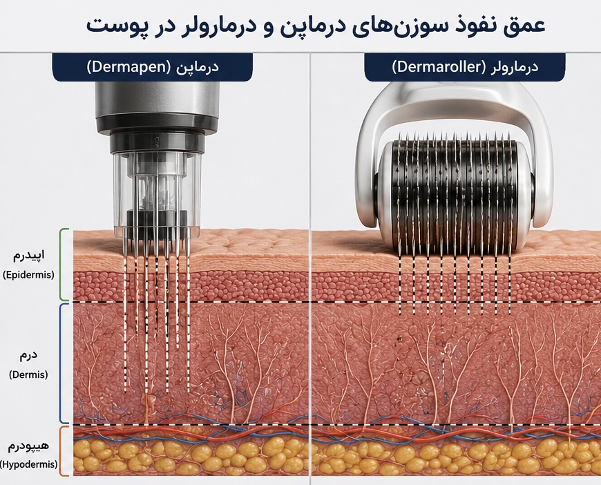 میکرونیدلینگ چیست؟ راهنمای کامل روش، مزایا، عوارض و هزینه تفاوت-نفوذ-درمارولر-و-درماپن